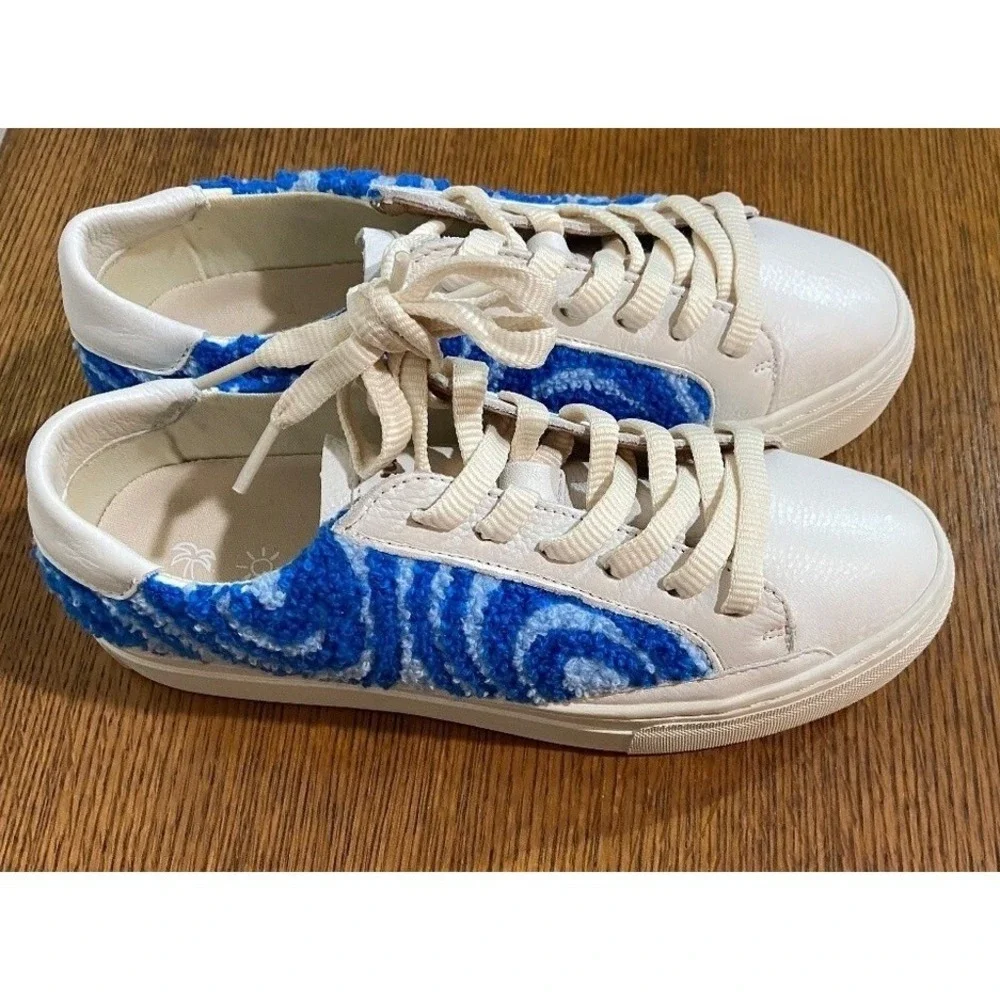 Soludos Women Ibiza Platform Leather Sneakers 5 Marine Blue Spiral Streetwear